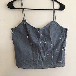 Floral Blue Strappy Crop Tank Top